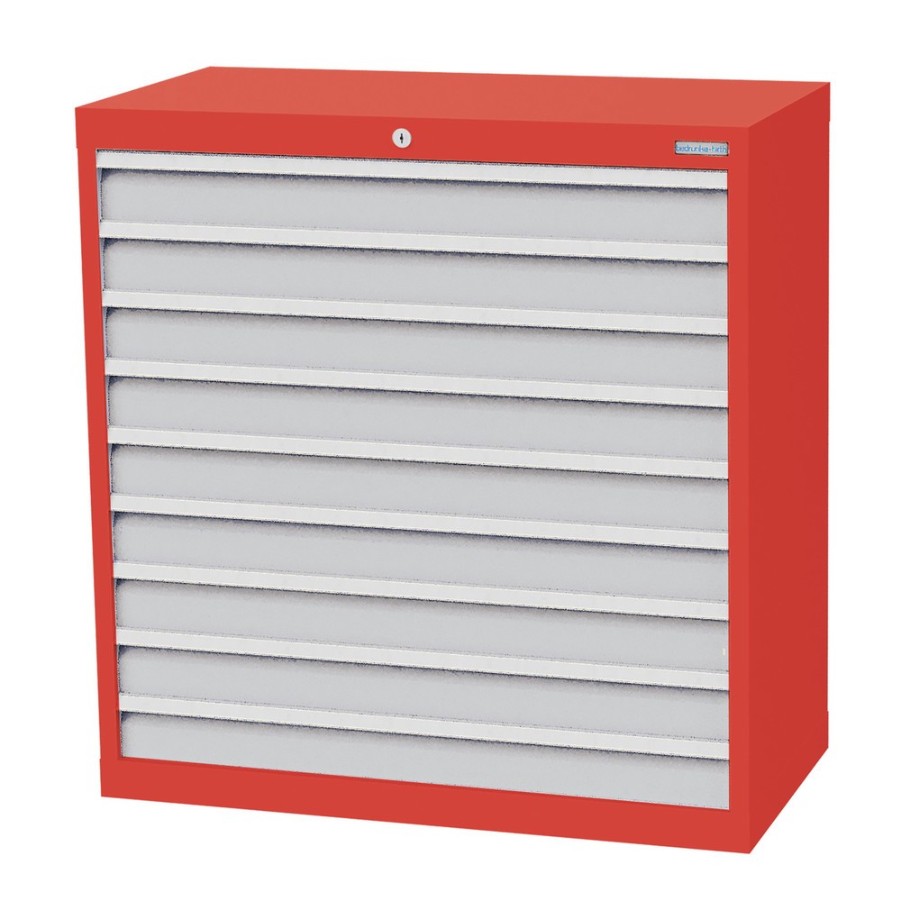 Bedrunka+Hirth Schubladenschrank Profi, Schubladen 9x100 mm, HxBxT 1.019 x 980 x 500 mm, verkehrsrot/lichtgrau