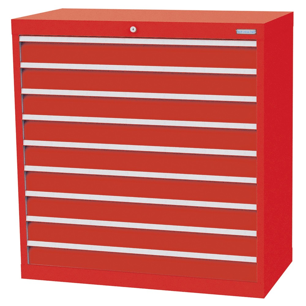 Bedrunka+Hirth Schubladenschrank Profi, Schubladen 9x100 mm, HxBxT 1.019 x 980 x 500 mm, verkehrsrot/verkehrsrot