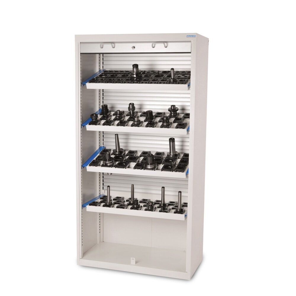 Bedrunka+Hirth Hochschrank für CNC-Werkzeuge mit Kunststoffrollladen, HxBxT 1.950 x 1.000 x 500 mm, Werkzeugeinsatz HSK A32 (52 Stück)