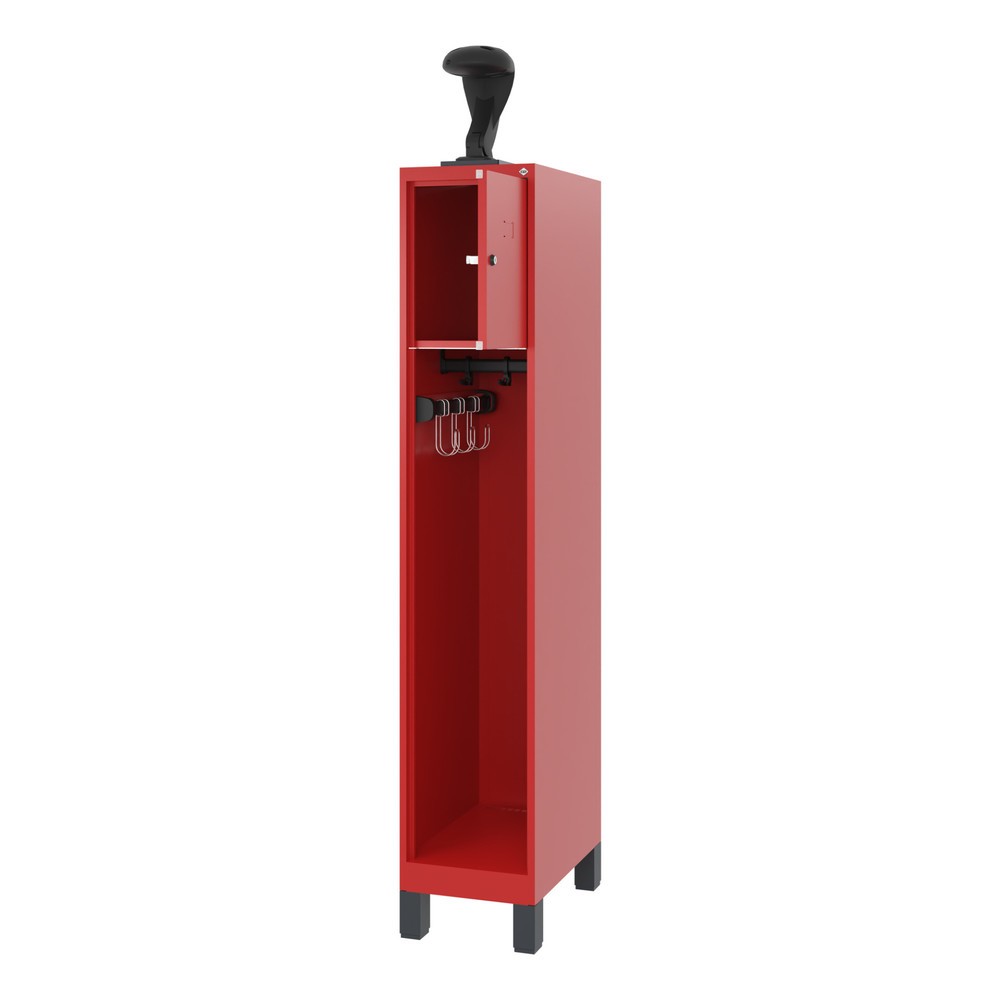 C+P Feuerwehrspind YOUNGSTER, Füsse, 1 Abteil, HxBxT 1.530 x 300 x 500 mm, feuerrot, mit Helmhalter