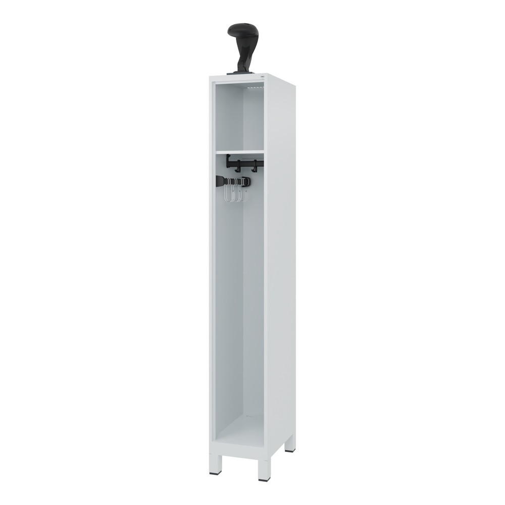 C+P Feuerwehrspind EXPERT, Füsse, 1 Abteil, HxBxT 1.850 x 300 x 500 mm, lichtgrau, mit Helmhalter