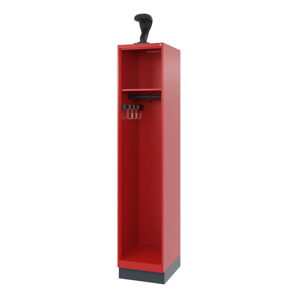 C+P Feuerwehrspind EXPERT, Sockel, 1 Abteil, HxBxT 1.850 x 400 x 500 mm, feuerrot, mit Helmhalter