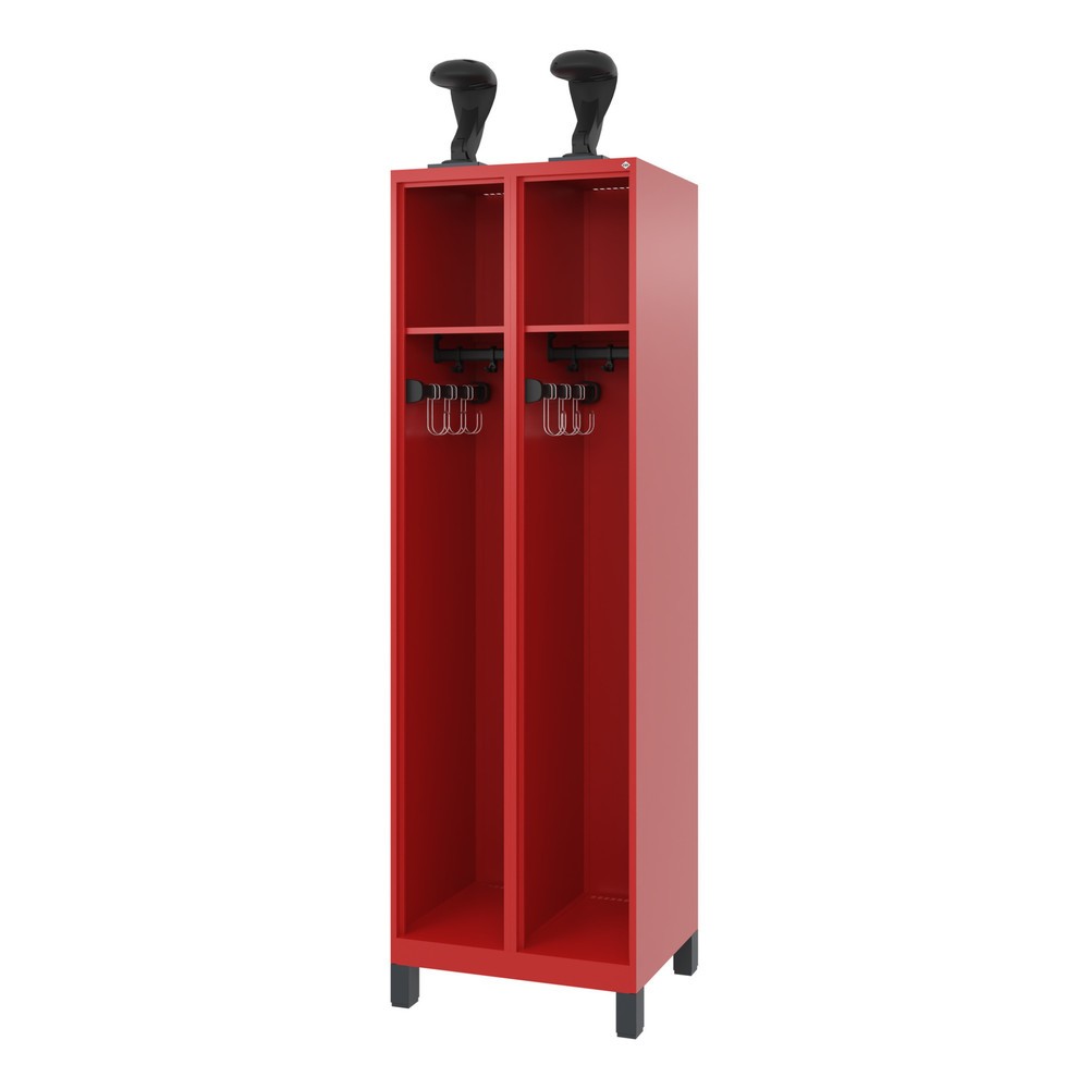 C+P Feuerwehrspind EXPERT, Füsse, 2 Abteile, HxBxT 1.850 x 600 x 500 mm, feuerrot, mit Helmhalter