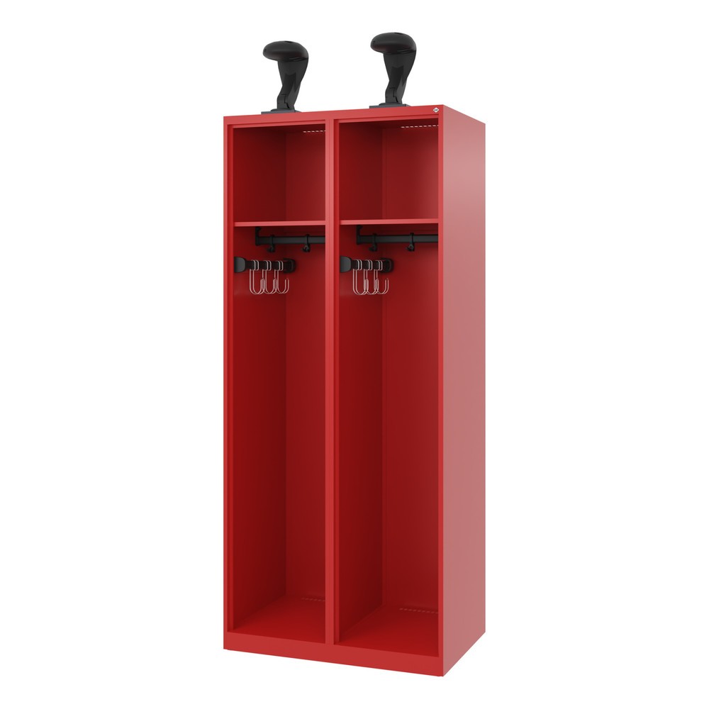 C+P Feuerwehrspind EXPERT, Bodengleiter, 2 Abteile, HxBxT 1.850 x 800 x 500 mm, feuerrot, mit Helmhalter