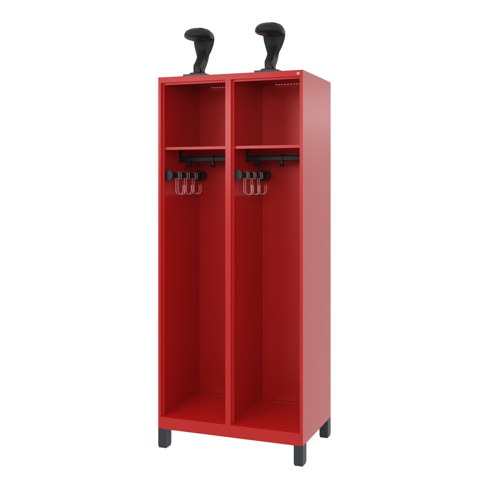 C+P Feuerwehrspind EXPERT, Füsse, 2 Abteile, HxBxT 1.850 x 800 x 500 mm, feuerrot, mit Helmhalter