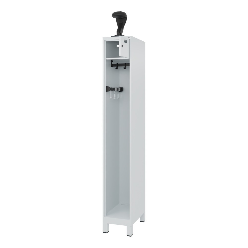 C+P Feuerwehrspind PRAKTUS, Füsse, 1 Abteil, HxBxT 1.850 x 300 x 500 mm, lichtgrau, mit Helmhalter