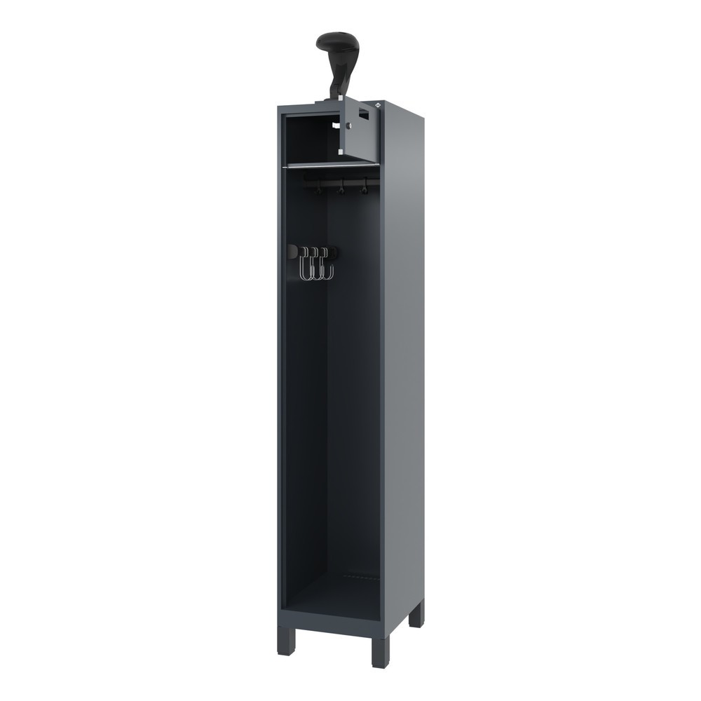 C+P Feuerwehrspind PRAKTUS, Füsse, 1 Abteil, HxBxT 1.850 x 400 x 500 mm, anthrazitgrau, mit Helmhalter