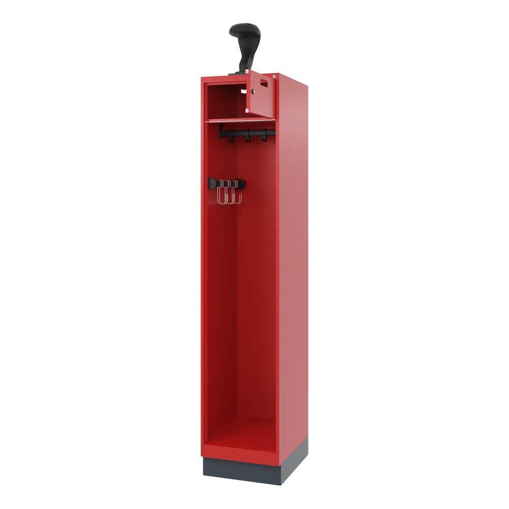 C+P Feuerwehrspind PRAKTUS, Sokel, 1 Abteil, HxBxT 1.850 x 400 x 500 mm, feuerrot, mit Helmhalter