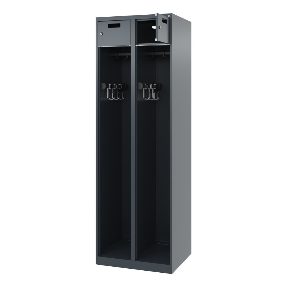 C+P Feuerwehrspind PRAKTUS, Bodengleiter, 2 Abteile, HxBxT 1.850 x 600 x 500 mm, anthrazitgrau