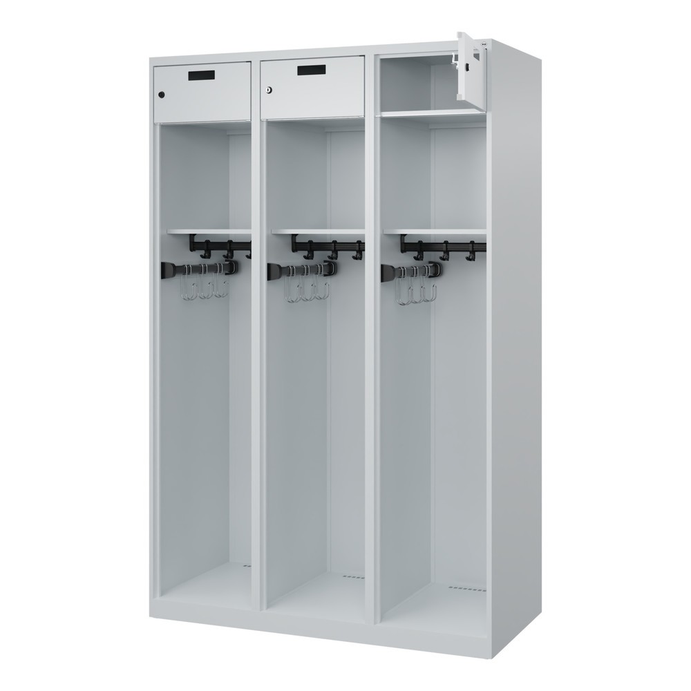C+P Feuerwehrspind PRAKTUS, Bodengleiter, 3 Abteile, HxBxT 1.850 x 1.200 x 500 mm, lichtgrau