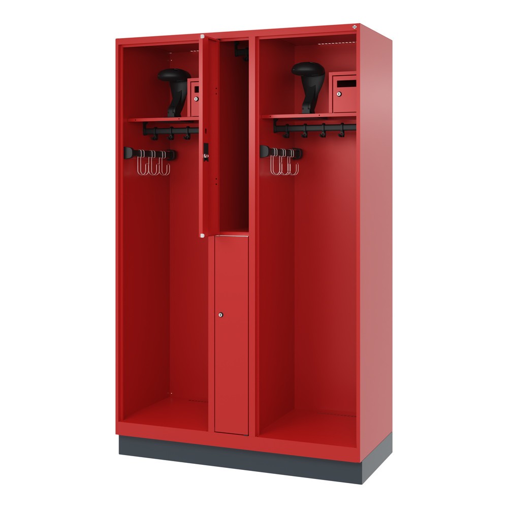 C+P Feuerwehrspind MAXI, Sockel, HxBxT 1.850 x 1.200 x 500 mm, feuerrot, mit Helmhalter