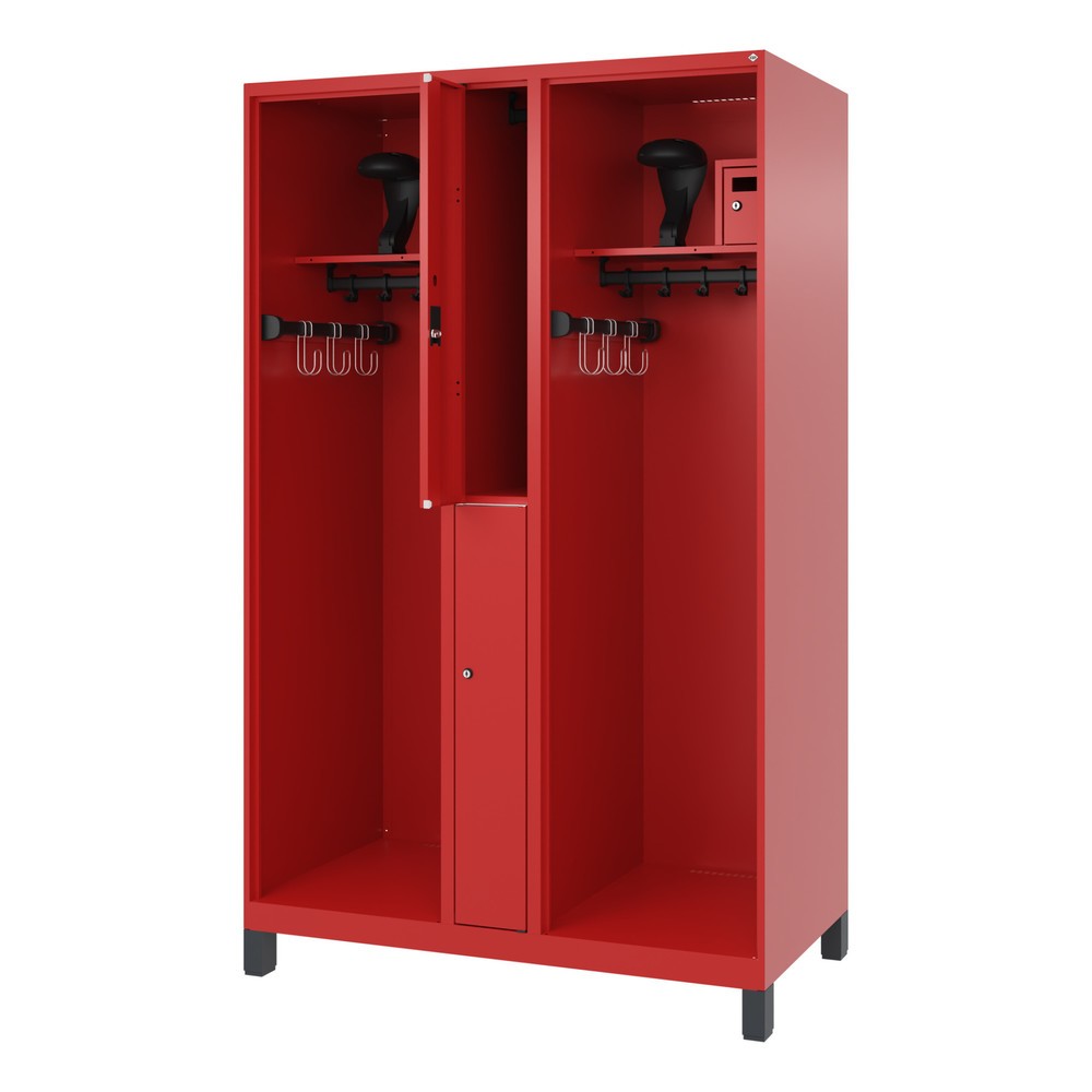 C+P Feuerwehrspind MAXI, Füsse, HxBxT 1.850 x 1.200 x 600 mm, feuerrot, mit Helmhalter