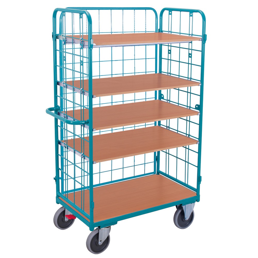 Etagenwagen Ameise®, mit Drahtgitter, 3-seitig geschlossen, 5 Etagen à 1.200 x 800 mm, mit Zentralbremse