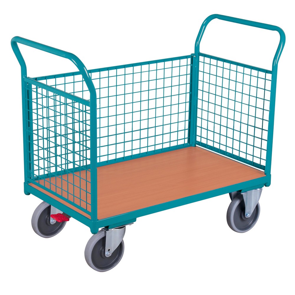 Plattformwagen Ameise®, 3-seitig mit Gitterwänden, Ladefläche BxT 776 x 1.200 mm, mit Zentralbremse