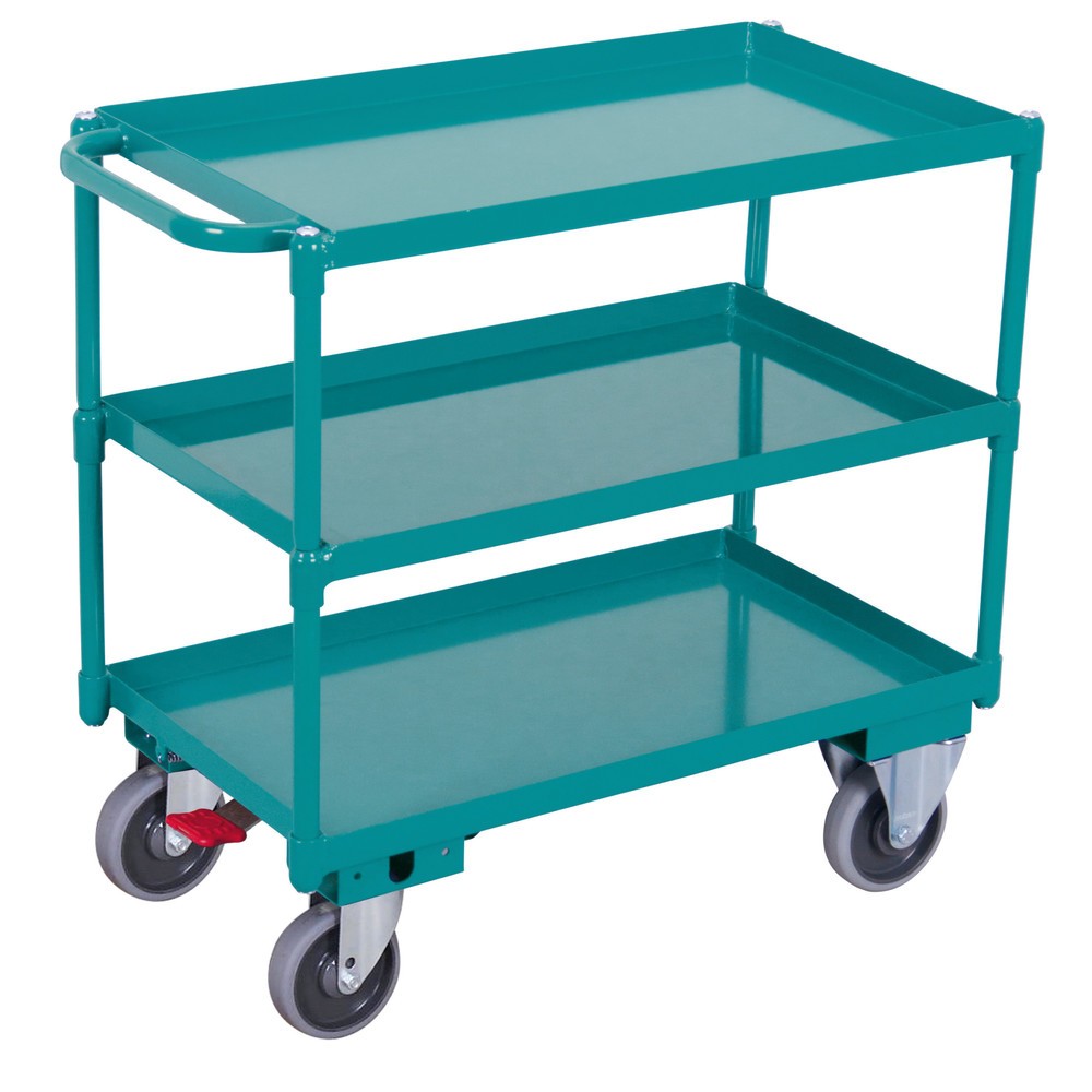 Tischwagen Ameise®, mit öldichten Wannen, 3 Etagen à 996 x 696 mm, mit Zentralbremse