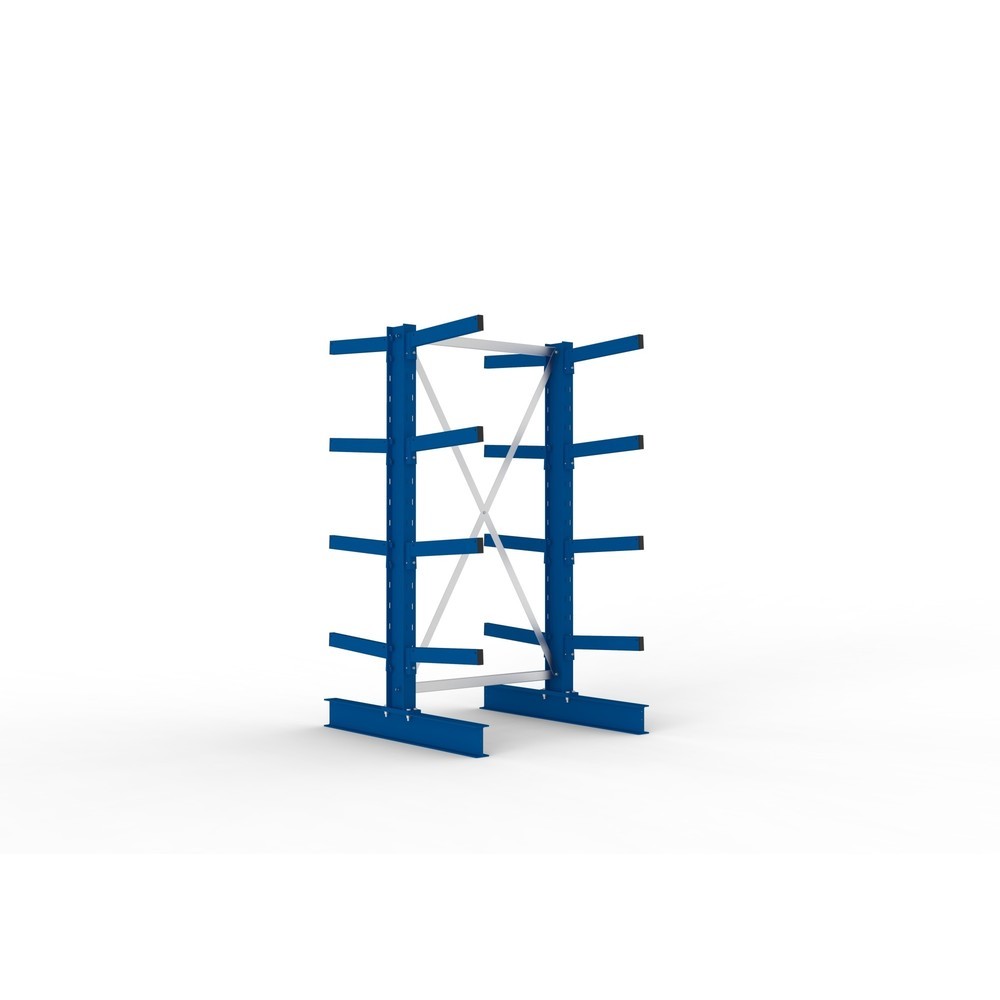 META Kragarmregal Grundfeld, doppelseitig, Tragkraft pro Arm 430 kg, HxBxT 2.000 x 1.103 x 1.240 mm