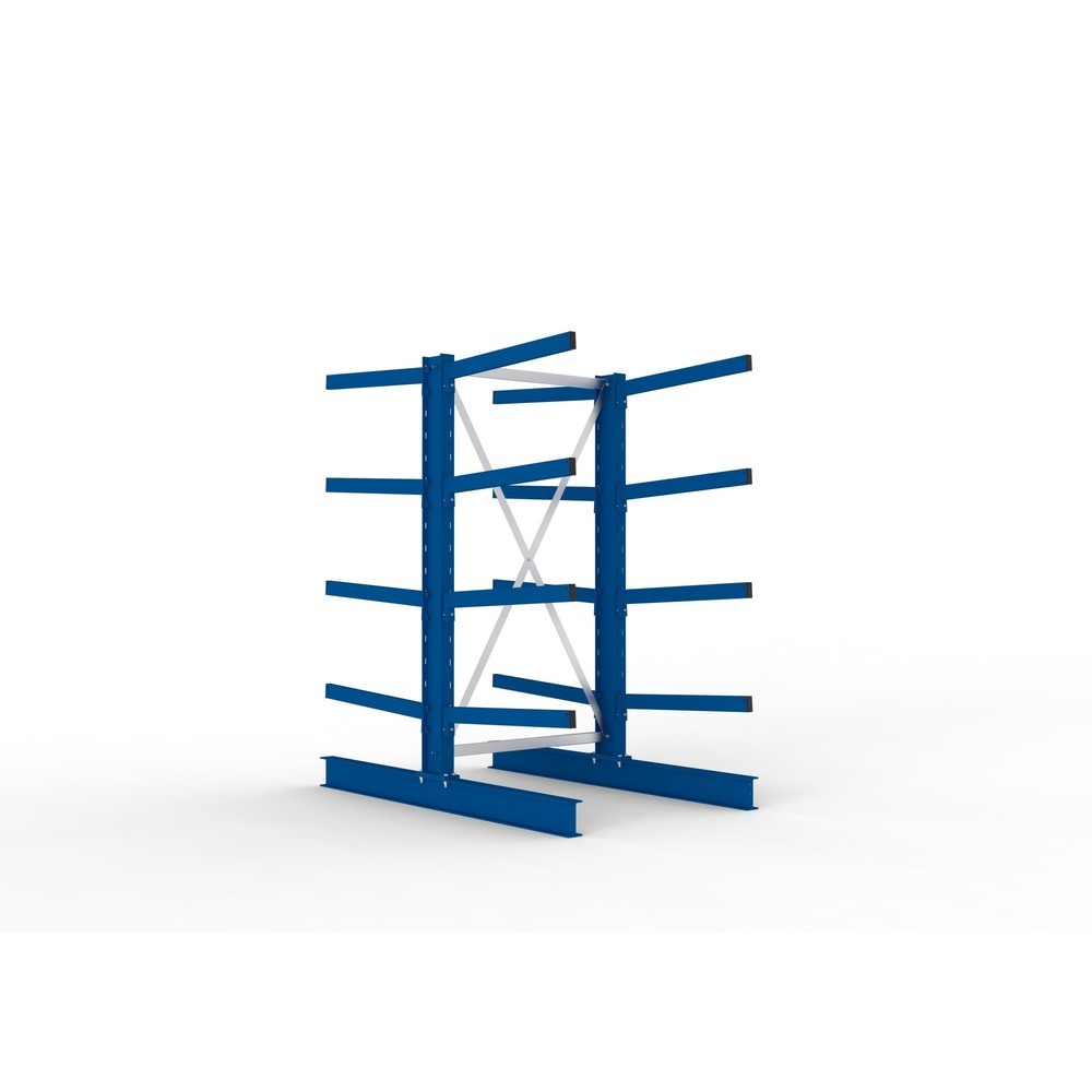 META Kragarmregal Grundfeld, doppelseitig, Tragkraft pro Arm 250 kg, HxBxT 2.000 x 1.103 x 1.840 mm