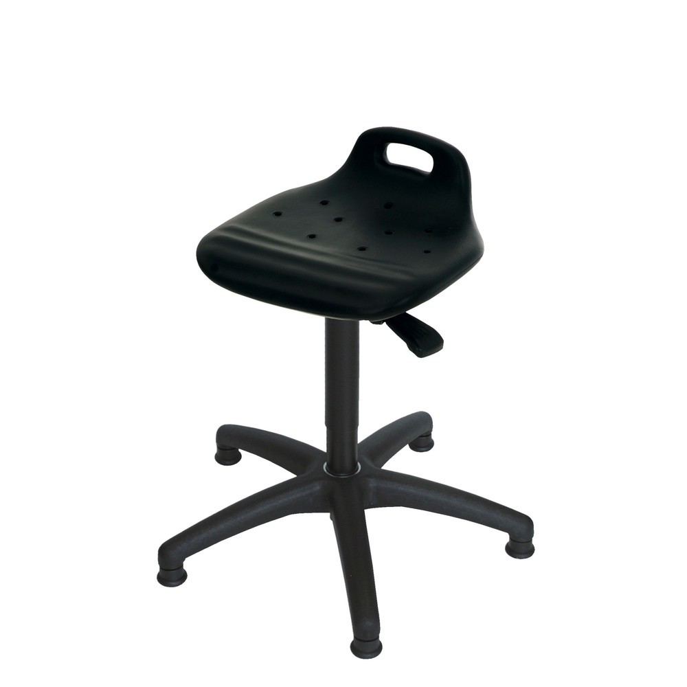HEMMDAL Drehhocker, PU-Sitz mit Rückenstütze + Tragegriff, Sitzhöhe 430-620 mm, Bodengleiter