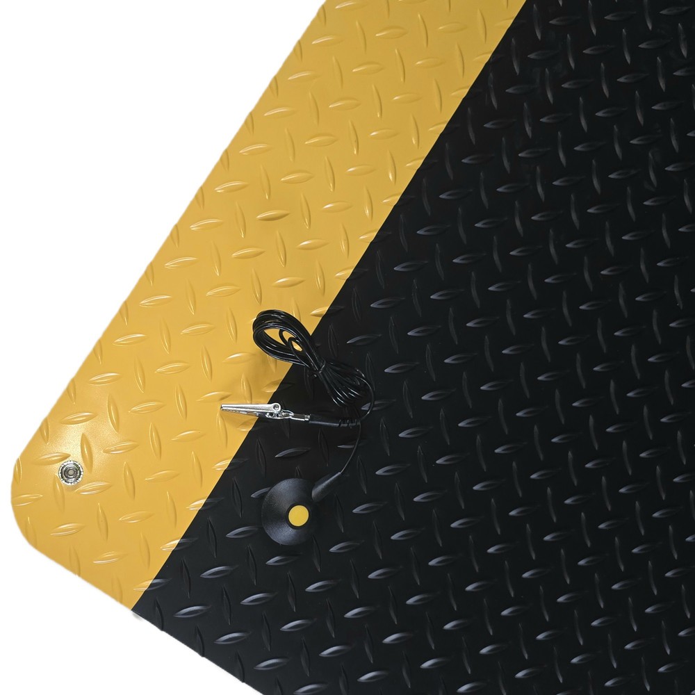 Steinbock® ESD-Anti-Ermüdungsmatte ErgoSoft Strong, Rautenprofil, 2-lagig, BxL 900 x 1.500 mm, schwarz/gelb