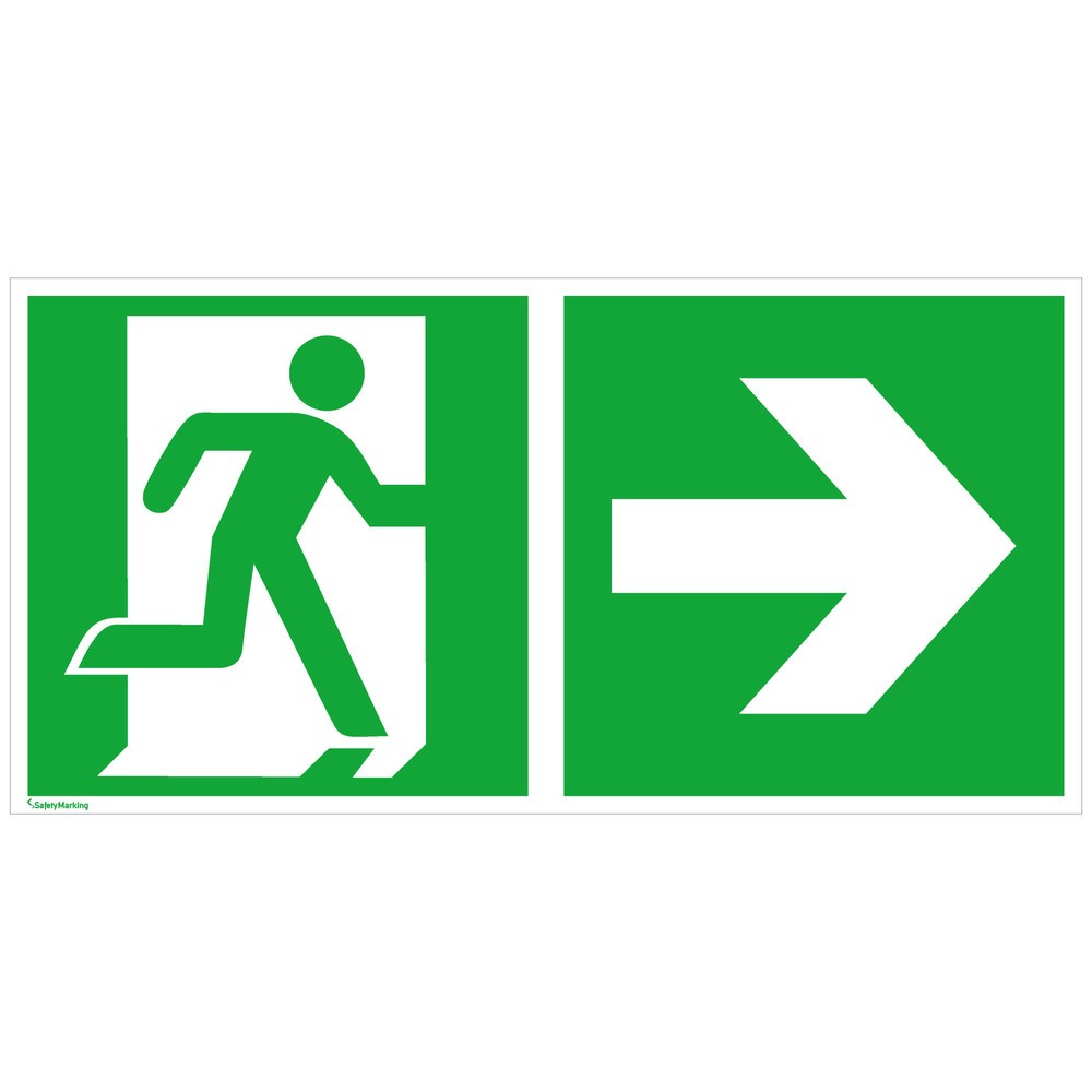 SafetyMarking® Notausgang rechts, Pfeil rechts, HxB 200 x 400 mm, Alu HI
