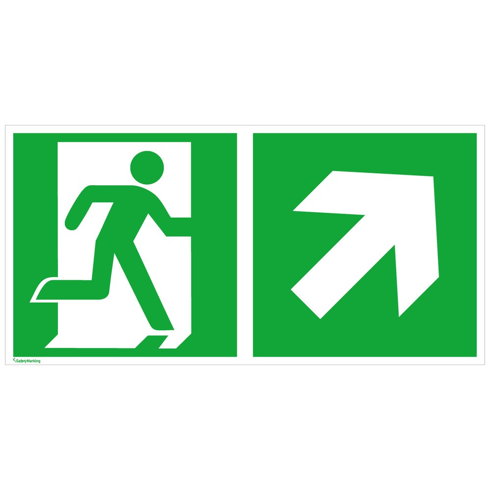 SafetyMarking® Notausgang rechts, Pfeil rechts aufwärts, HxB 200 x 400 mm, Alu HI