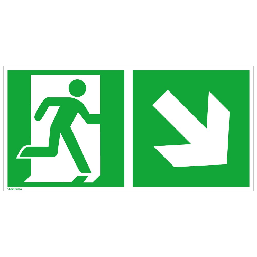 SafetyMarking® Notausgang rechts, Pfeil rechts abwärts, HxB 150 x 300 mm, Alu HI