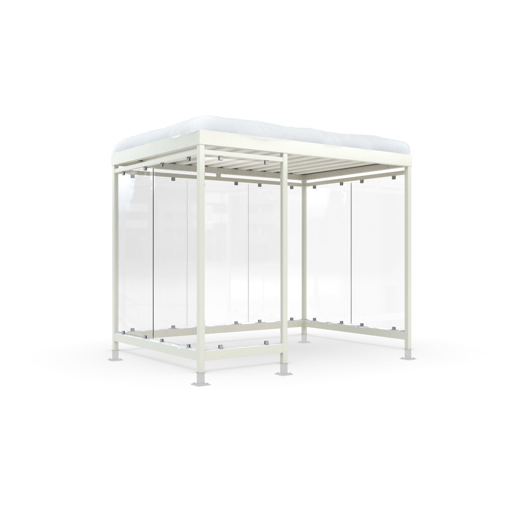 wsm® Raucherunterstand KÖLN ALPINE, fertig montiert, Schneelast max. 4,15 kN/m², 8 Elemente, mit Überpflasterung, grauweiß