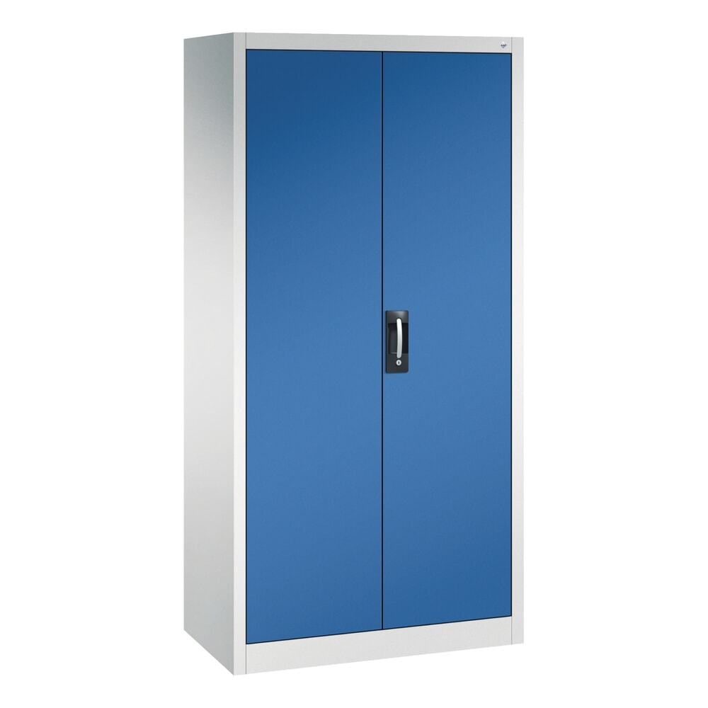 C+P Putzmittelschrank 6 Fächer + Kleiderstange, HxBxT 1.950 x 930 x 500 mm, lichtgrau, enzianblau
