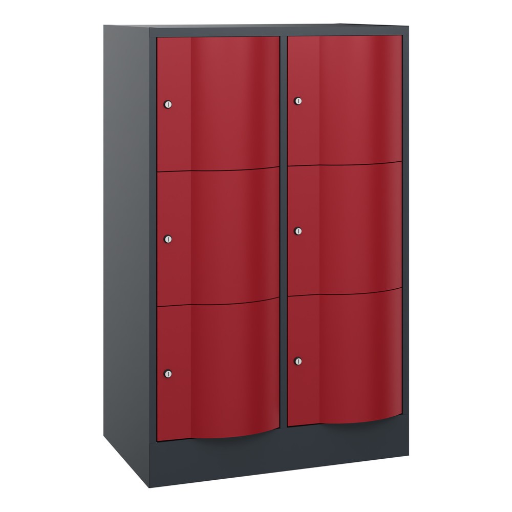 C+P Schliessfachschrank mit "rabaukensicheren" Türen, 2 x 3 Fächer, HxBxT 1.225 x 770 x 540 mm, anthrazitgrau, rubinrot