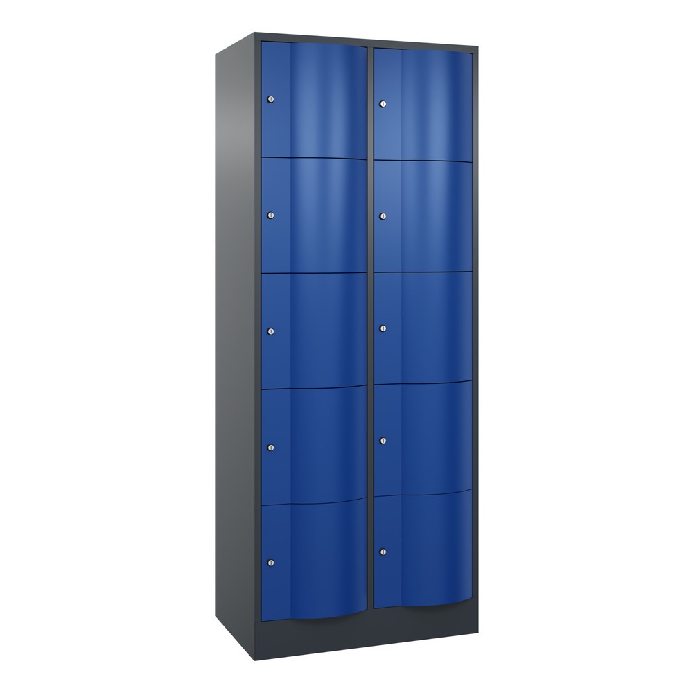 C+P Schliessfachschrank mit 'rabaukensicheren' Türen, 2 x 5 Fächer, HxBxT 1.950 x 770 x 540 mm, anthrazitgrau, enzianblau