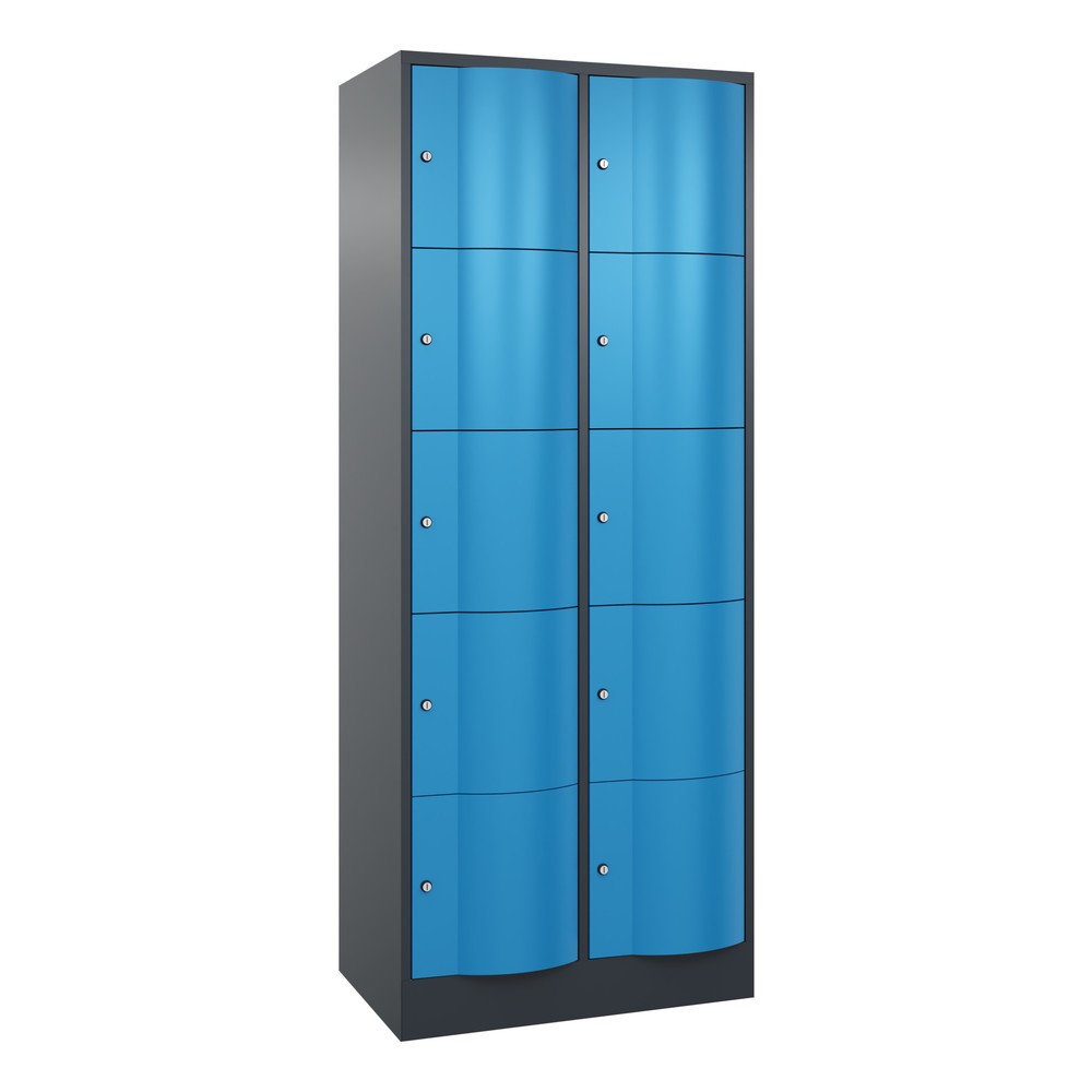 C+P Schliessfachschrank mit 'rabaukensicheren' Türen, 2 x 5 Fächer, HxBxT 1.950 x 770 x 540 mm, anthrazitgrau, lichtblau