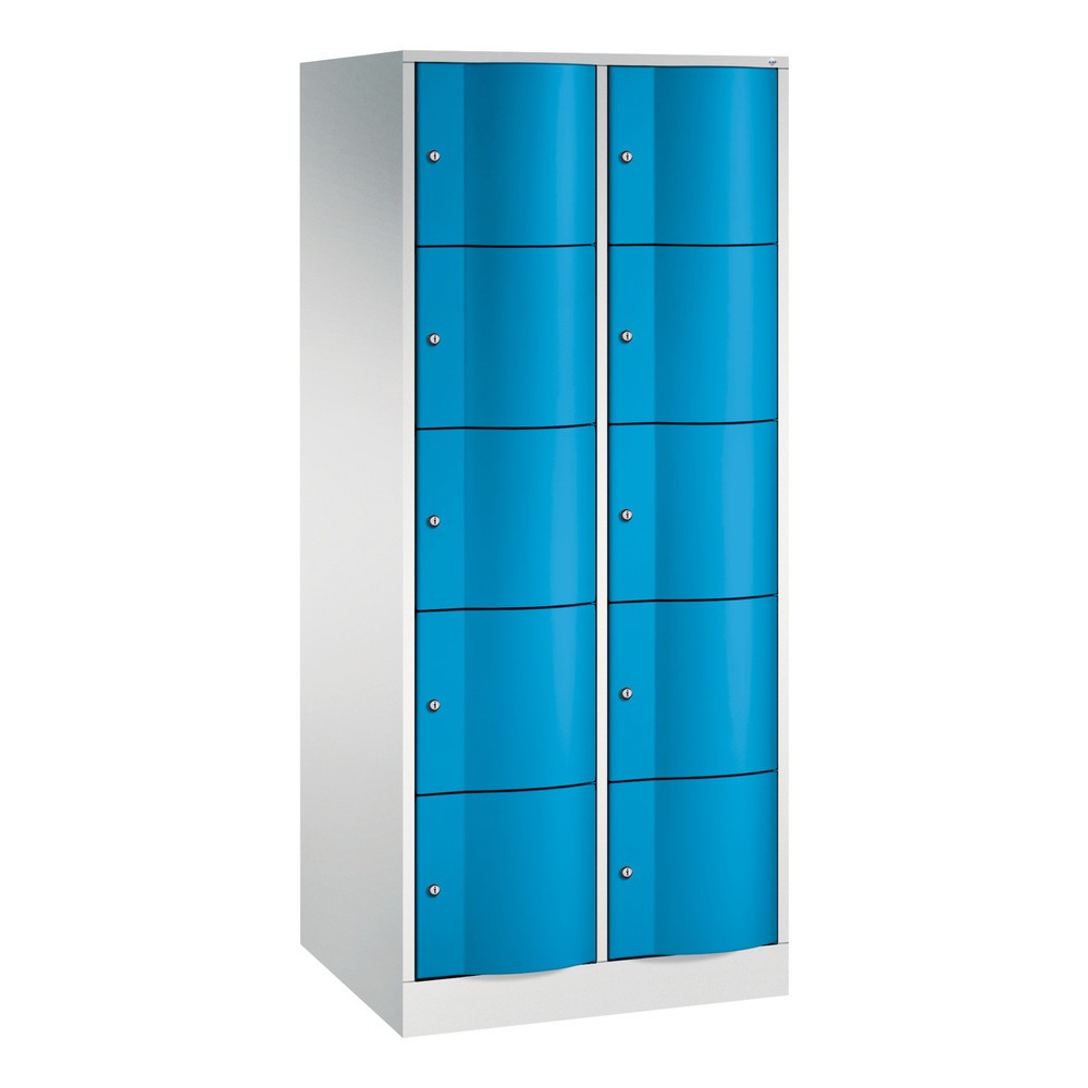 C+P Schliessfachschrank mit "rabaukensicheren" Türen, 2 x 5 Fächer, HxBxT 1.950 x 770 x 640 mm, lichtgrau, lichtblau