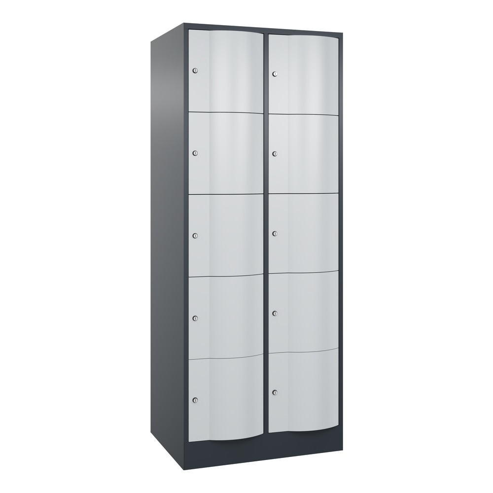 C+P Schliessfachschrank mit "rabaukensicheren" Türen, 2 x 5 Fächer, HxBxT 1.950 x 770 x 640 mm, anthrazitgrau, lichtgrau
