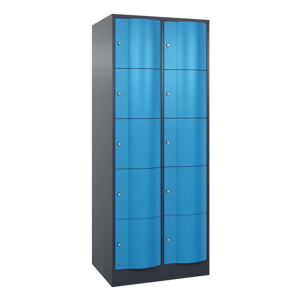 C+P Schliessfachschrank mit "rabaukensicheren" Türen, 2 x 5 Fächer, HxBxT 1.950 x 770 x 640 mm, anthrazitgrau, lichtblau