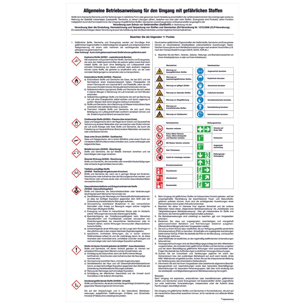 SafetyMarking® Allgemeine Betriebsanweisung, gefährliche Stoffe, HxB 830 x 480 mm