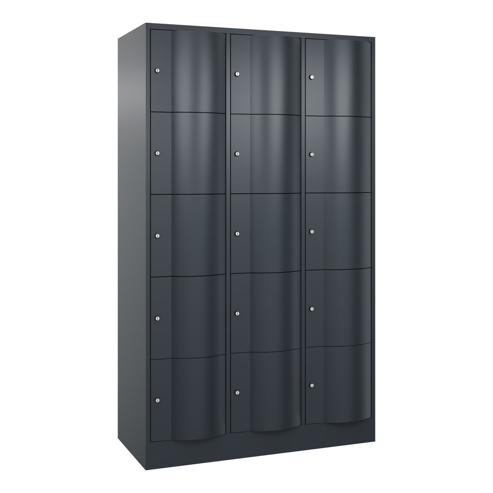 C+P Schließfachschrank mit 'rabaukensicheren' Türen, 3 x 5 Fächer, HxBxT 1.950 x 1.150 x 540 mm, anthrazitgrau, anthrazitgrau