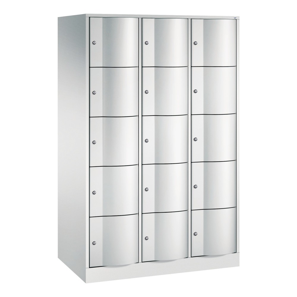 C+P Schliessfachschrank mit 'rabaukensicheren' Türen, 3 x 5 Fächer, HxBxT 1.950 x 1.150 x 640 mm, lichtgrau, lichtgrau