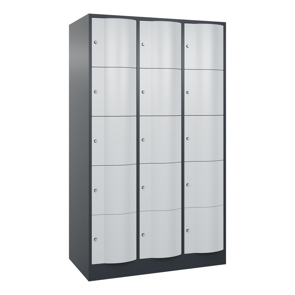 C+P Schliessfachschrank mit 'rabaukensicheren' Türen, 3 x 5 Fächer, HxBxT 1.950 x 1.150 x 640 mm, anthrazitgrau, lichtgrau
