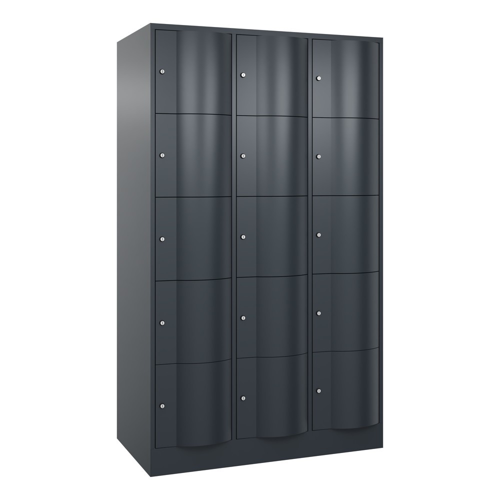 C+P Schliessfachschrank mit 'rabaukensicheren' Türen, 3 x 5 Fächer, HxBxT 1.950 x 1.150 x 640 mm, anthrazitgrau, anthrazitgrau