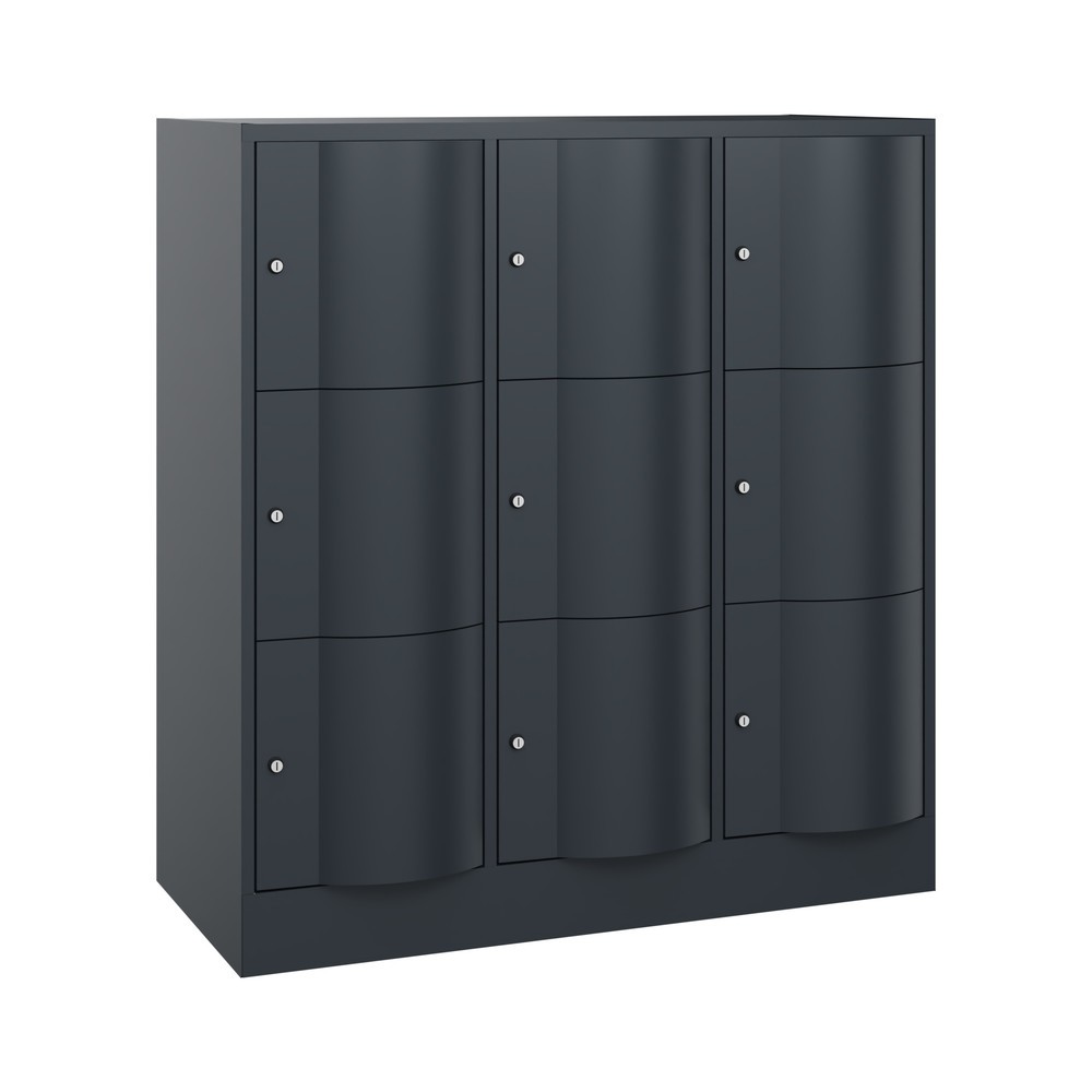 C+P Schliessfachschrank mit "rabaukensicheren" Türen, 3 x 3 Fächer, HxBxT 1.225 x 1.150 x 540 mm, anthrazitgrau, anthrazitgrau