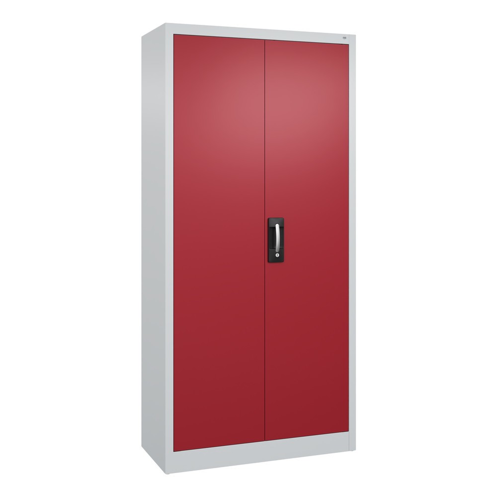 C+P Werkstatt-Flügeltürschrank mit 4 Fachböden, HxBxT 1.950 x 930 x 400 mm, lichtgrau, rubinrot