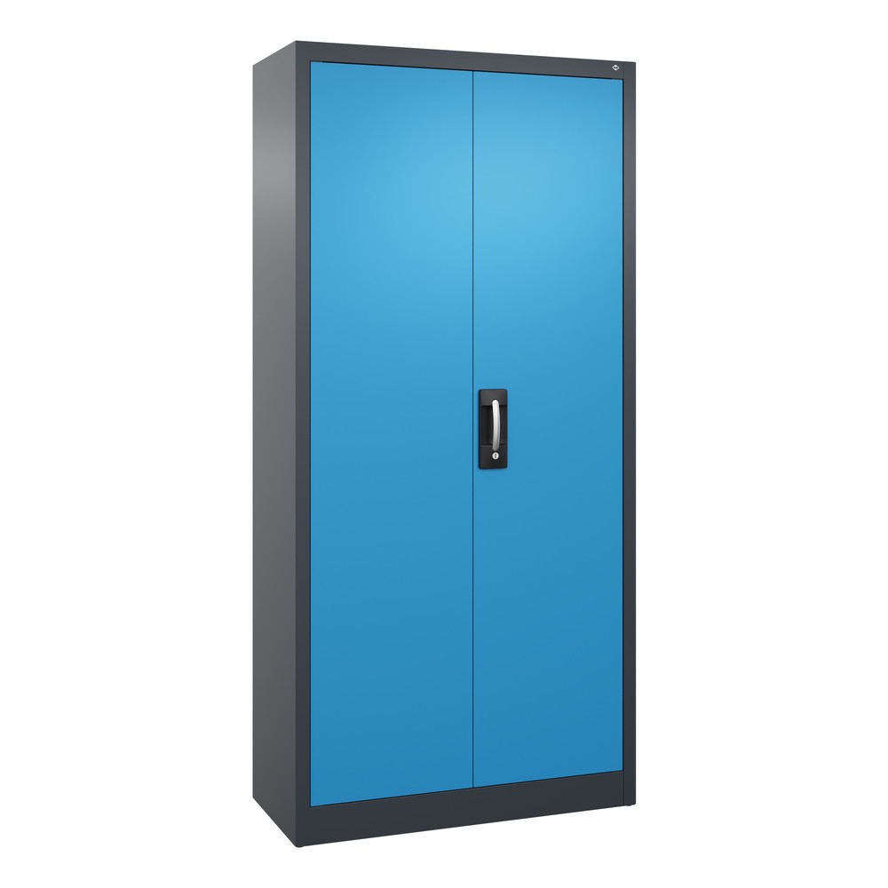 C+P Werkstatt-Flügeltürschrank mit 4 Fachböden, HxBxT 1.950 x 930 x 400 mm, anthrazitgrau, lichtblau