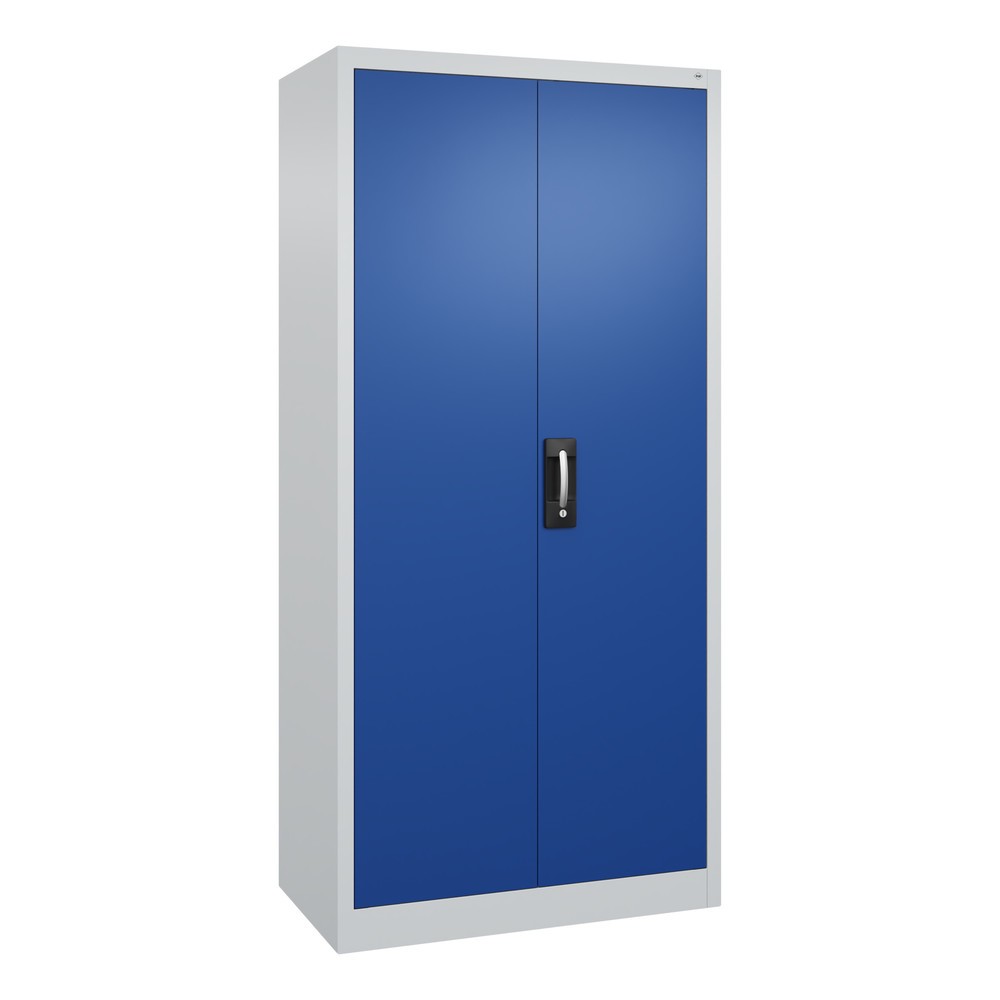C+P Werkstatt-Flügeltürschrank mit 4 Fachböden, HxBxT 1.950 x 930 x 500 mm, lichtgrau, enzianblau