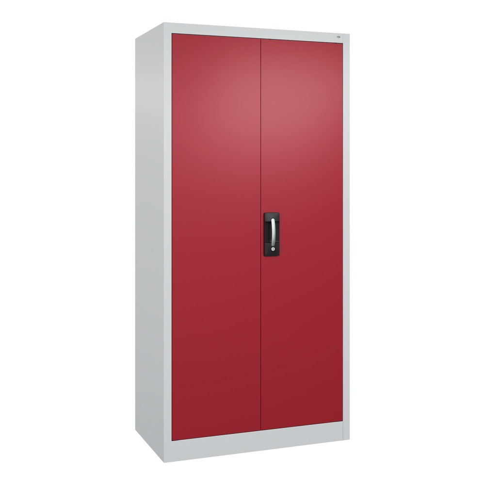 C+P Werkstatt-Flügeltürschrank mit 4 Fachböden, HxBxT 1.950 x 930 x 500 mm, lichtgrau, rubinrot