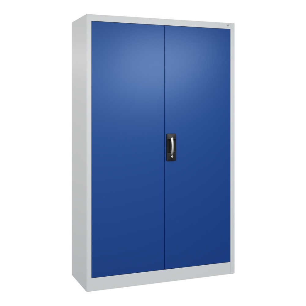 C+P Werkstatt-Flügeltürschrank mit 4 Fachböden, HxBxT 1.950 x 1.200 x 400 mm, lichtgrau, enzianblau