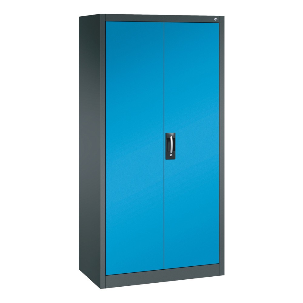 C+P Werkstatt-Flügeltürschrank mit Mittelwand + 8 Fachböden, HxBxT 1.950 x 930 x 500 mm, anthrazitgrau, lichtblau