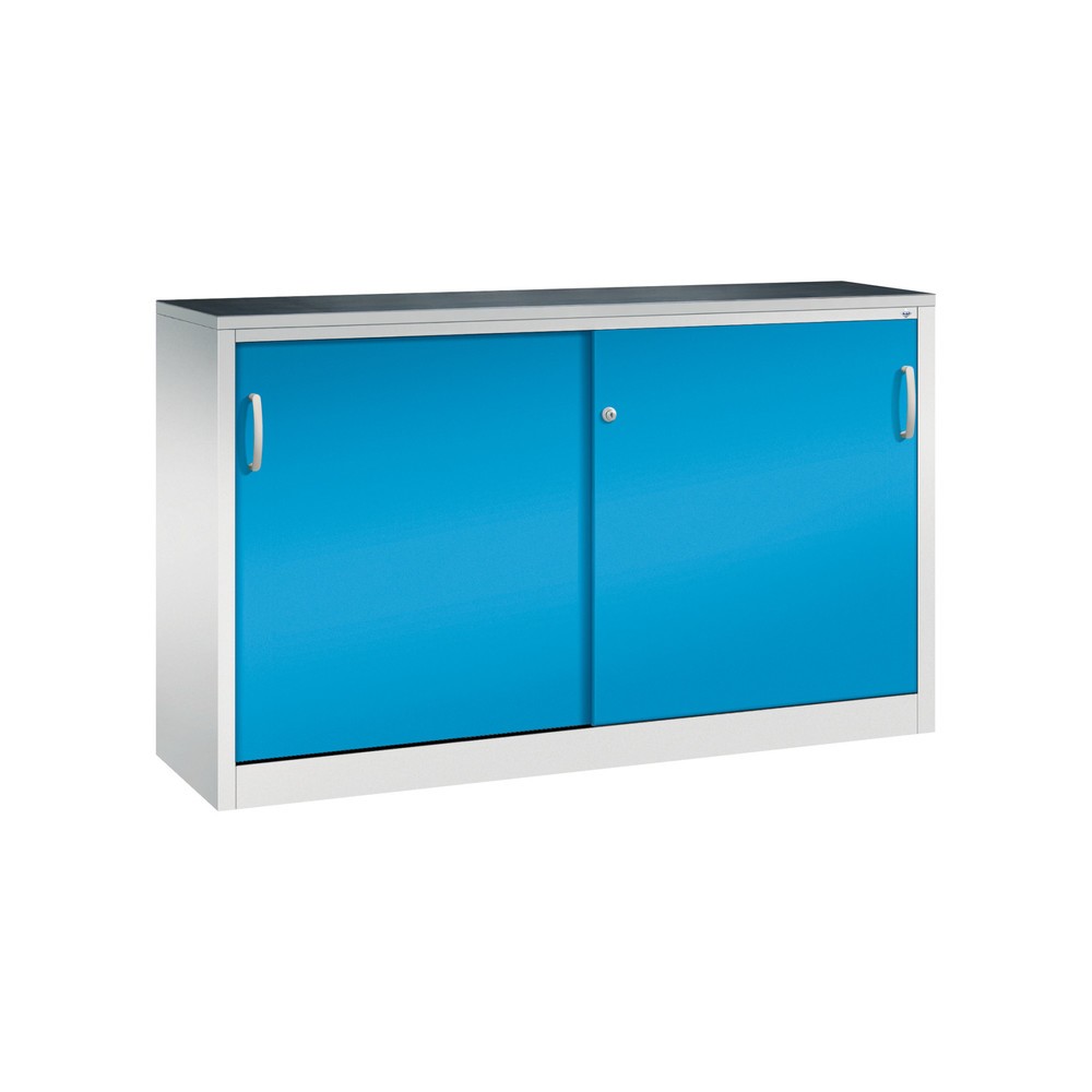C+P Werkstatt-Beistellschrank mit 2 Fachböden, HxBxT 1.000 x 1.600 x 400 mm, Trennwand, lichtgrau, lichtblau