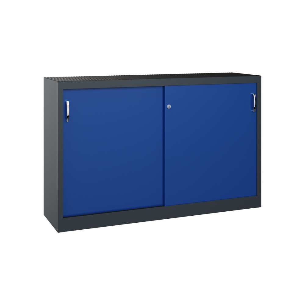 C+P Werkstatt-Beistellschrank mit 2 Fachböden, HxBxT 1.000 x 1.600 x 400 mm, Trennwand, anthrazitgrau, enzianblau