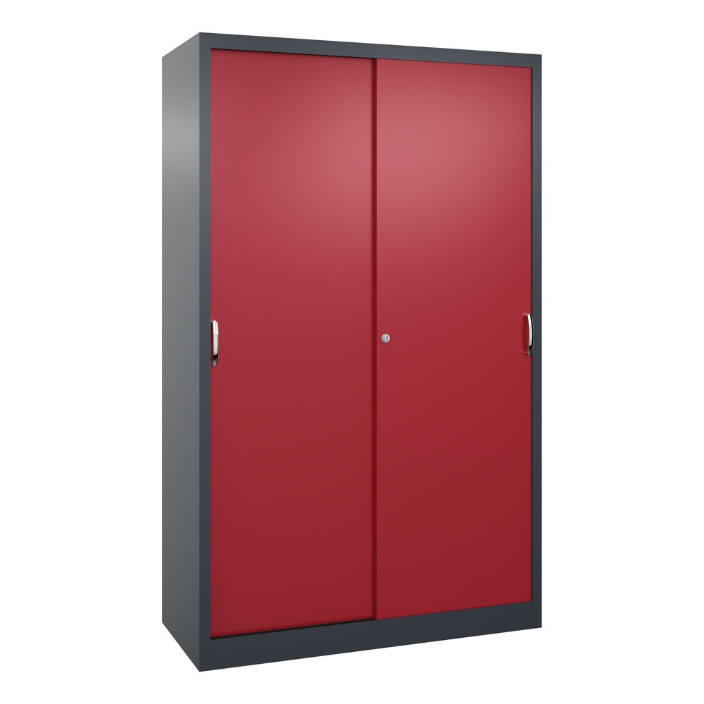 C+P Werkstatt-Schiebetürenschrank mit 4 Fachböden, HxBxT 1.950 x 1.200 x 500 mm, anthrazitgrau, rubinrot