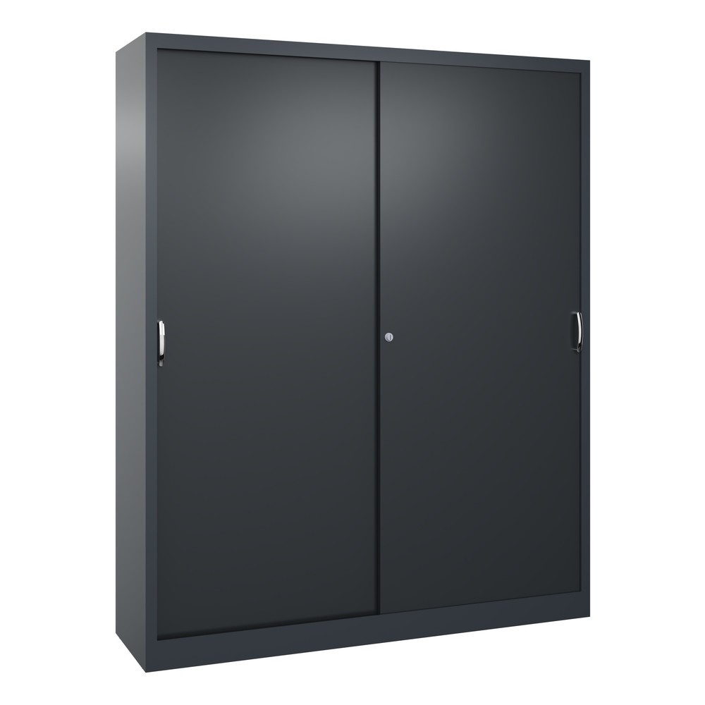 C+P Werkstatt-Schiebetürenschrank mit 8 Fachböden, HxBxT 1.950 x 1.600 x 400 mm, Trennwand, anthrazitgrau, schwarzgrau